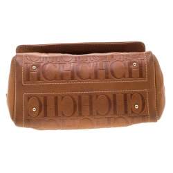 Pre Owned Carolina Herrera Brown Monogram Leather Shoulder Bag