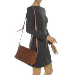 Pre Owned Carolina Herrera Brown Monogram Leather Shoulder Bag