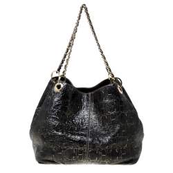 Carolina Herrera Black Monogram Leather Chain Shoulder Bag    