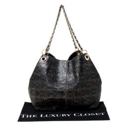 Carolina Herrera Black Monogram Leather Chain Shoulder Bag    