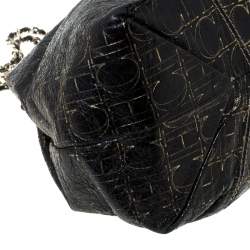 Carolina Herrera Black Monogram Leather Chain Shoulder Bag    