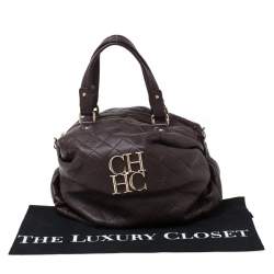 Pre Owned Carolina Herrera Dark Burgundy Quilted Leather Satchel