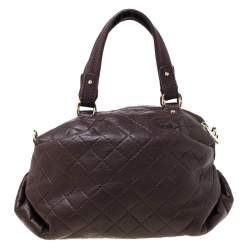 Pre Owned Carolina Herrera Dark Burgundy Quilted Leather Satchel