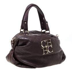 Pre Owned Carolina Herrera Dark Burgundy Quilted Leather Satchel
