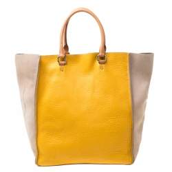 Pre Owned Carolina Herrera Beige/Mustard Leather Tote