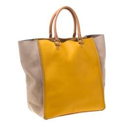 Pre Owned Carolina Herrera Beige/Mustard Leather Tote