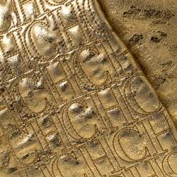 Pre Owned Carolina Herrera Gold Metallic Monogram Leather Chain Hobo