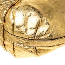 Pre Owned Carolina Herrera Gold Metallic Monogram Leather Chain Hobo