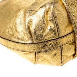 Pre Owned Carolina Herrera Gold Metallic Monogram Leather Chain Hobo