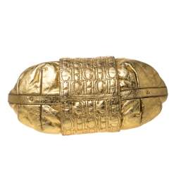 Pre Owned Carolina Herrera Gold Metallic Monogram Leather Chain Hobo