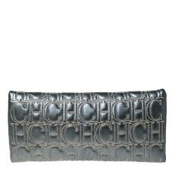 Pre Owned Carolina Herrera Dark Grey Monogram Leather Flap Continental Wallet