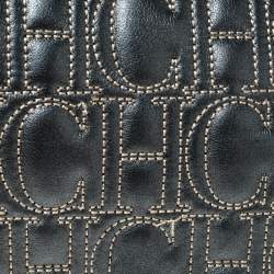 Pre Owned Carolina Herrera Dark Grey Monogram Leather Flap Continental Wallet