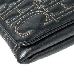 Pre Owned Carolina Herrera Dark Grey Monogram Leather Flap Continental Wallet