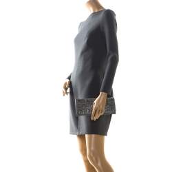 Pre Owned Carolina Herrera Dark Grey Monogram Leather Flap Continental Wallet