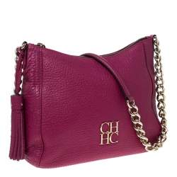Pre Owned Carolina Herrera Hot Pink Leather Chain Tassel Shoulder Bag