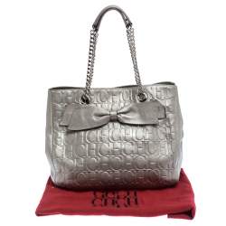 Pre Owned Carolina Herrera Silver Monogram Leather Audrey Tote