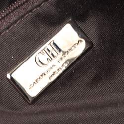 Pre Owned Carolina Herrera Silver Monogram Leather Audrey Tote