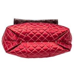 Pre Owned Carolina Herrera Red/Brown Quilted Satin and Leather Logo Pocket Shoulder Bag