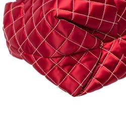 Pre Owned Carolina Herrera Red/Brown Quilted Satin and Leather Logo Pocket Shoulder Bag