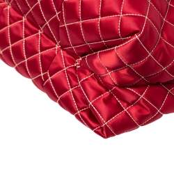 Pre Owned Carolina Herrera Red/Brown Quilted Satin and Leather Logo Pocket Shoulder Bag