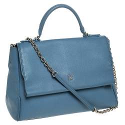  Carolina Herrera Blue Leather Minuetto Flap top Handle Bag