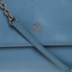  Carolina Herrera Blue Leather Minuetto Flap top Handle Bag