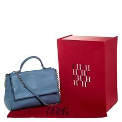  Carolina Herrera Blue Leather Minuetto Flap top Handle Bag