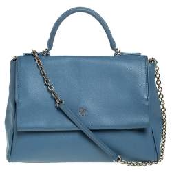  Carolina Herrera Blue Leather Minuetto Flap top Handle Bag