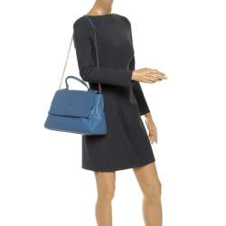  Carolina Herrera Blue Leather Minuetto Flap top Handle Bag