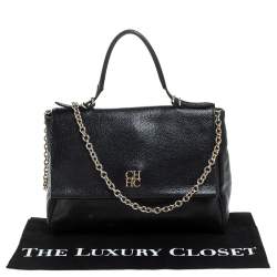 Pre Owned حقيبة كتف كارولينا هيريرا قلاب يد علوية مينوتو جلد سوداء