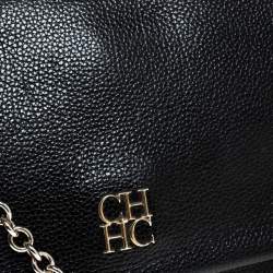 Pre Owned حقيبة كتف كارولينا هيريرا قلاب يد علوية مينوتو جلد سوداء