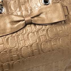 Pre Owned Carolina Herrera Gold Monogram Leather Audrey Tote