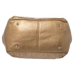 Pre Owned Carolina Herrera Gold Monogram Leather Audrey Tote