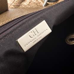 Pre Owned Carolina Herrera Gold Monogram Leather Audrey Tote