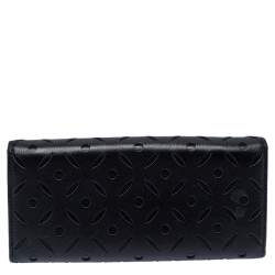Pre Owned Carolina Herrera Black Lasercut Leather Flap Continental Wallet