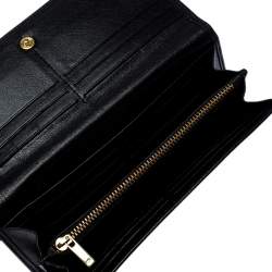 Pre Owned Carolina Herrera Black Lasercut Leather Flap Continental Wallet