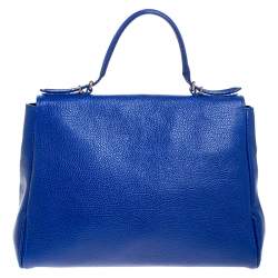 Pre Owned Carolina Herrera Blue Leather Minuetto Flap Top Handle Bag