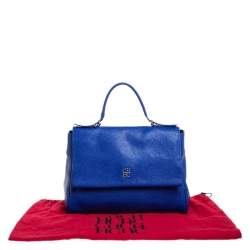 Pre Owned Carolina Herrera Blue Leather Minuetto Flap Top Handle Bag