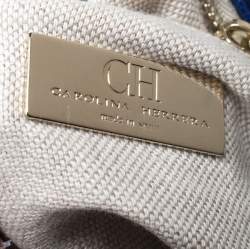 Pre Owned Carolina Herrera Blue Leather Crystal Embellished Lock and Logo Chain Bag