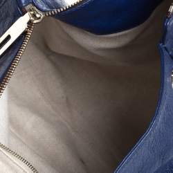 Pre Owned Carolina Herrera Blue Leather Crystal Embellished Lock and Logo Chain Bag