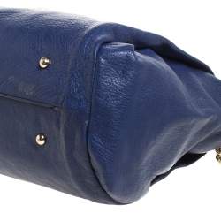 Pre Owned Carolina Herrera Blue Leather Crystal Embellished Lock and Logo Chain Bag