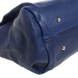 Pre Owned Carolina Herrera Blue Leather Crystal Embellished Lock and Logo Chain Bag