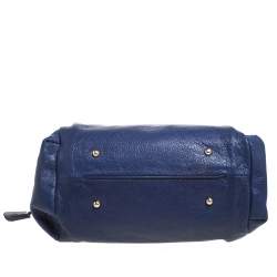 Pre Owned Carolina Herrera Blue Leather Crystal Embellished Lock and Logo Chain Bag