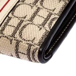 Pre Owned Carolina Herrera Tri Color Signature Canvas, Suede and Leather Trifold Wallet 
