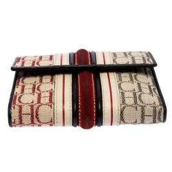 Pre Owned Carolina Herrera Tri Color Signature Canvas, Suede and Leather Trifold Wallet 
