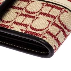Pre Owned Carolina Herrera Tri Color Signature Canvas, Suede and Leather Trifold Wallet 