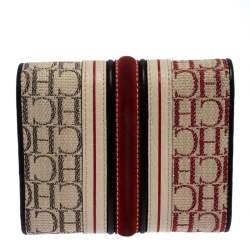 Pre Owned Carolina Herrera Tri Color Signature Canvas, Suede and Leather Trifold Wallet 