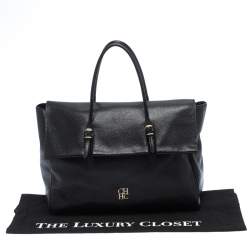 Carolina Herrera Black Leather Tempo Collection Adagio Tote