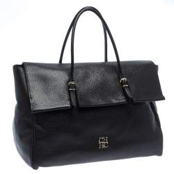 Carolina Herrera Black Leather Tempo Collection Adagio Tote