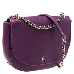 Pre Owned Carolina Herrera Purple Leather Flap Chain Shoulder Bag